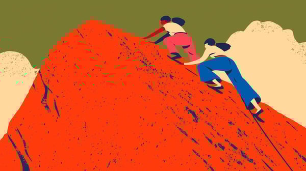 Dessin de deux personnes escaladant une montage